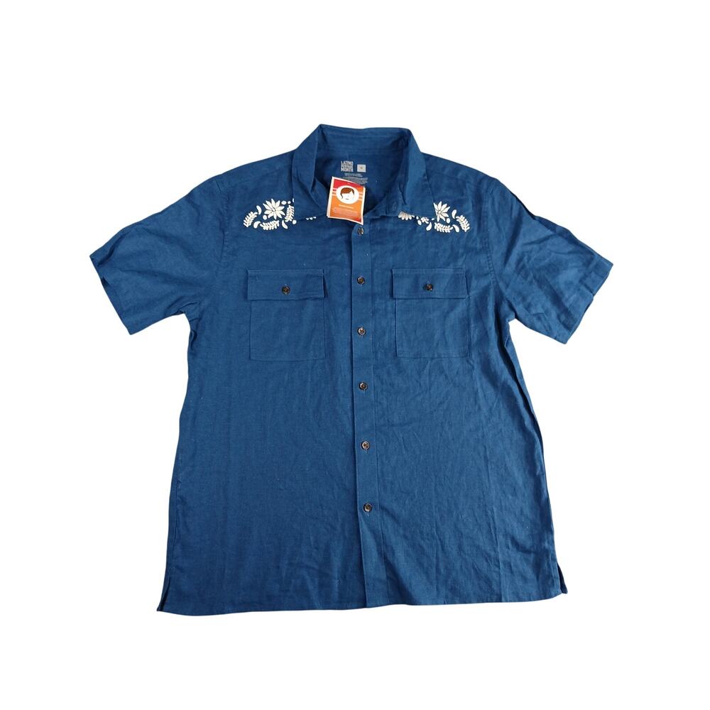 Latino Heritage Month Polo Shirt Mens Medium Blue Floral Embroidery Target NWT